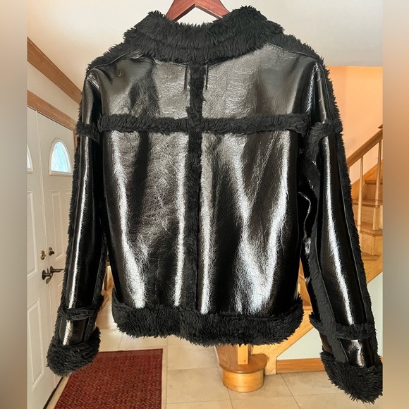 Plus Size Patent Faux Leather Aviator Jacket - Picture 3 of 3